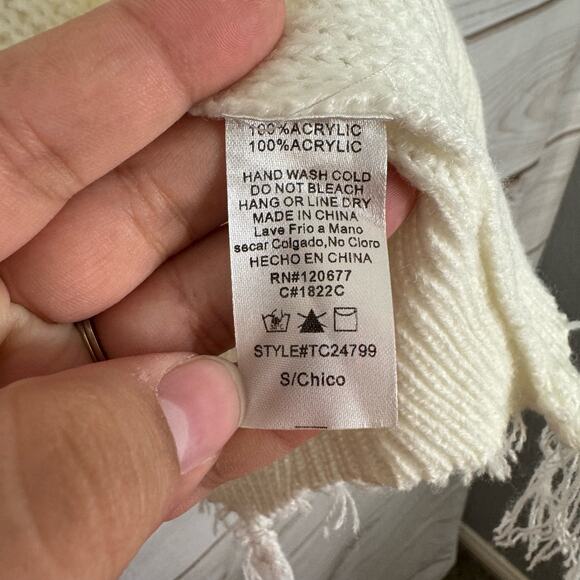 Tic Toc Ivory Woven Long Sleeve Crop Top Size Small - Picture 5 of 5